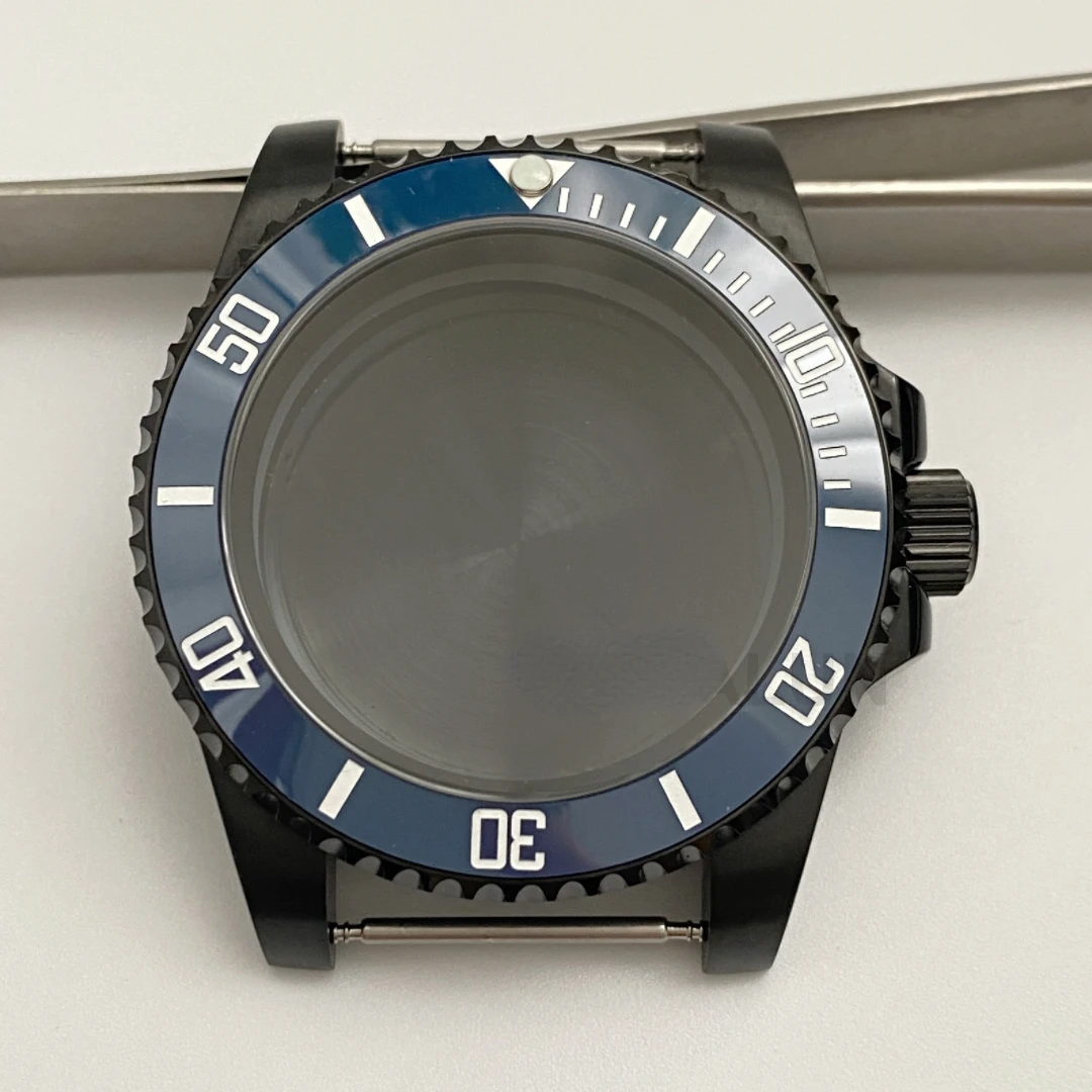 NH36 블랙 케이스 8215 SUB 전기 도금 사파이어 유리, 스테인레스 스틸용 달력 없음, NH35 NH36 8215 무브먼트에 적합, 40mm