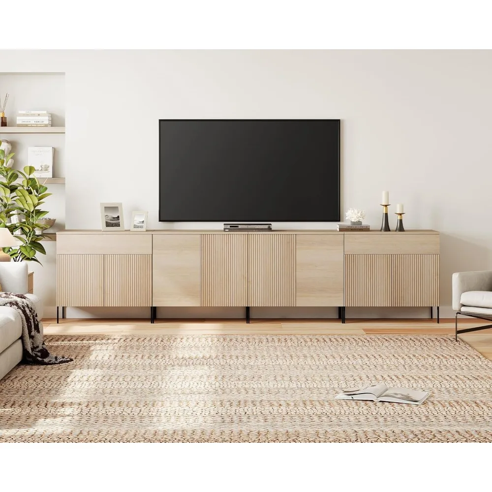 

Fluted TV Stands for Living Room - 4 in 1 Entertainment Center with Large Storage, Wood 126 Wide Media TV Console for Bedroom