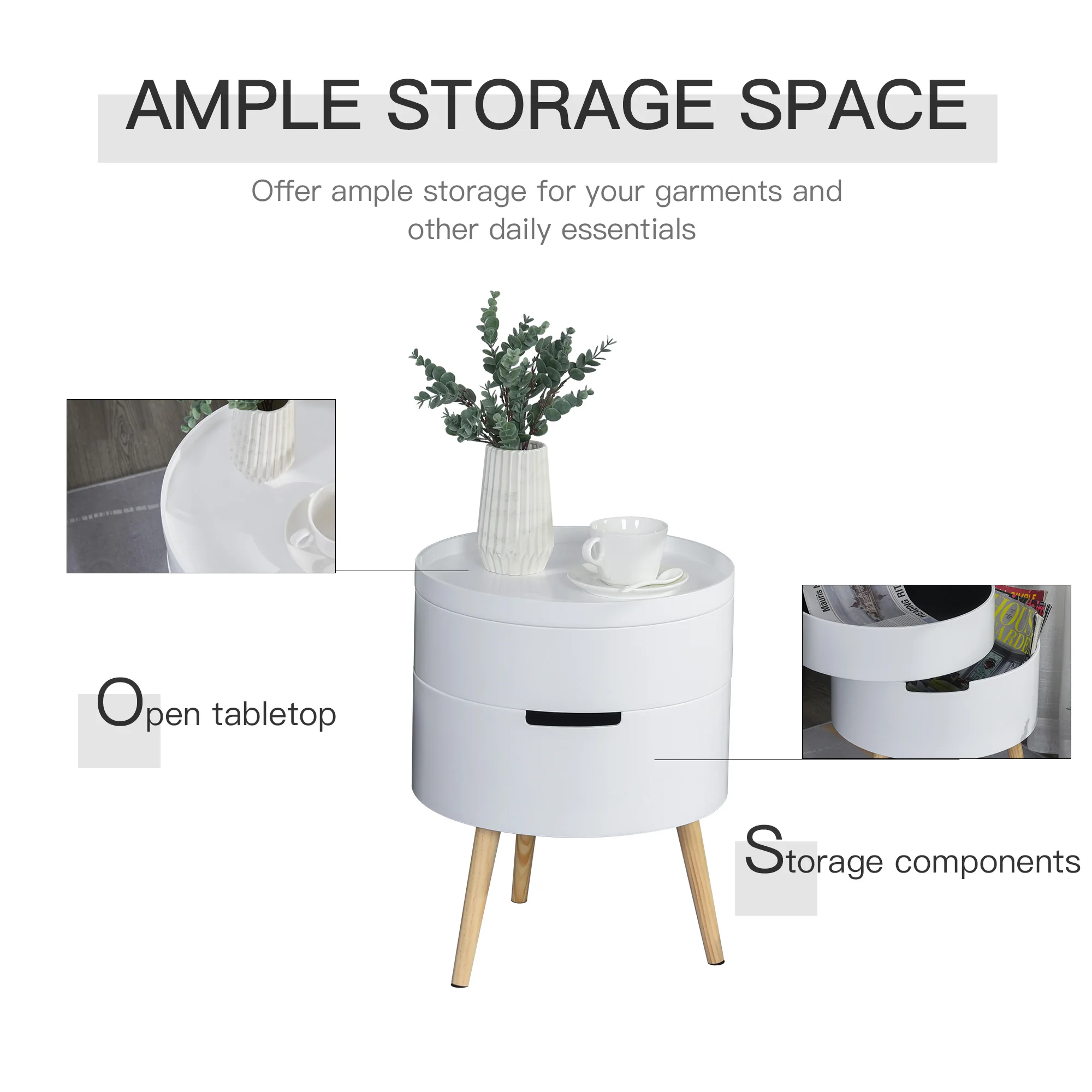 HOMCOM Side Coffee Table End Desk Night Stand Storage w/ Detachable Tray, White