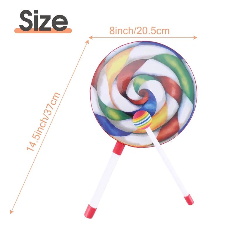 AS96-5Pack 8 Polegada tambor pirulito com malho arco-íris cor música instrumentos de ritmo crianças bebê crianças jogando