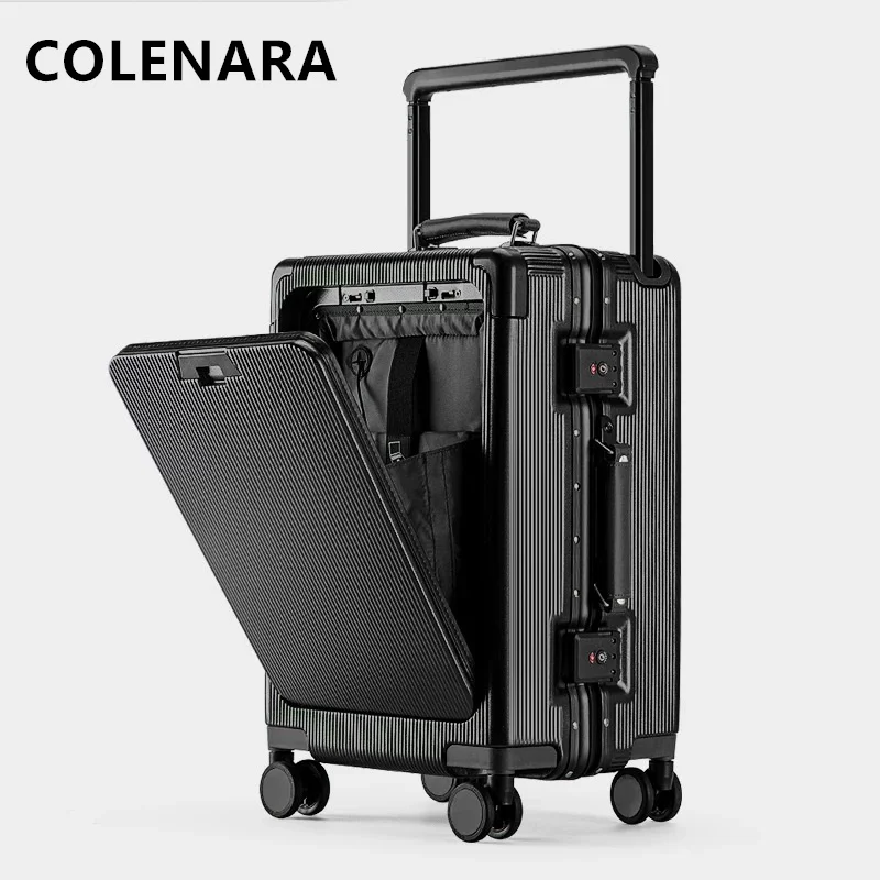 COLENARA Laptop Koffer 20 "24" 26 Inch Vooropening Boarding Case USB Opladen Trolley Case Universele Wiel Rolling bagage