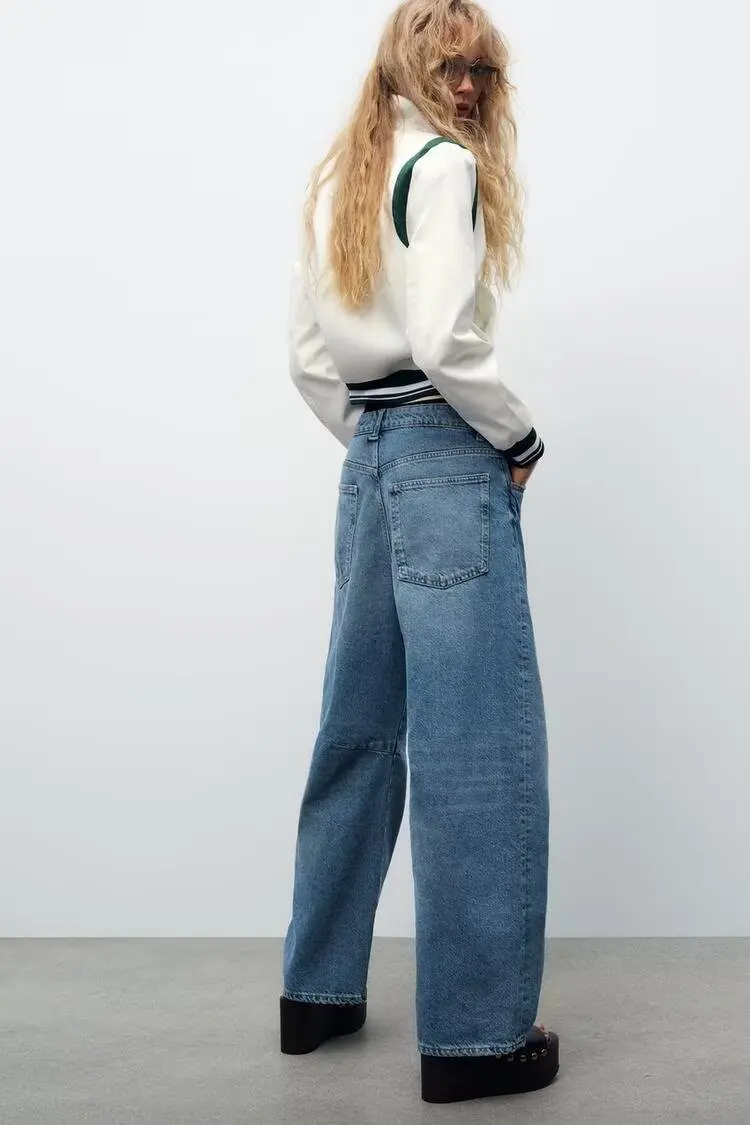 Luźne dżinsy damskie z niebieskiego denimu, nowość na wiosnę, styl uliczny, wysoki stan, szerokie nogawki, moda damska.