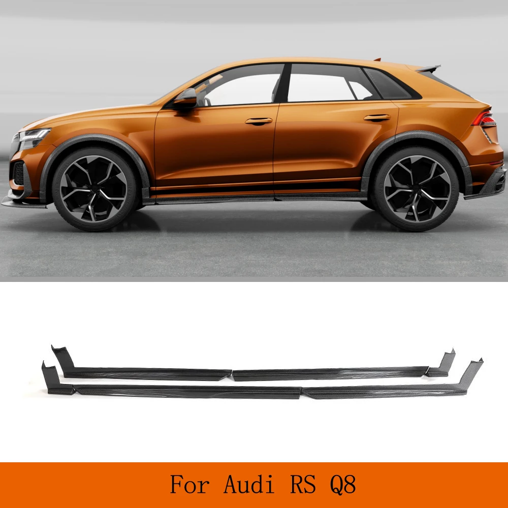 Car Side Bumper Spoiler Side Skirts For Audi RSQ8 RS Q8 2020-2023 Racing Car Side Skirt Extension Lip Spoiler 6PCS Carbon Fiber