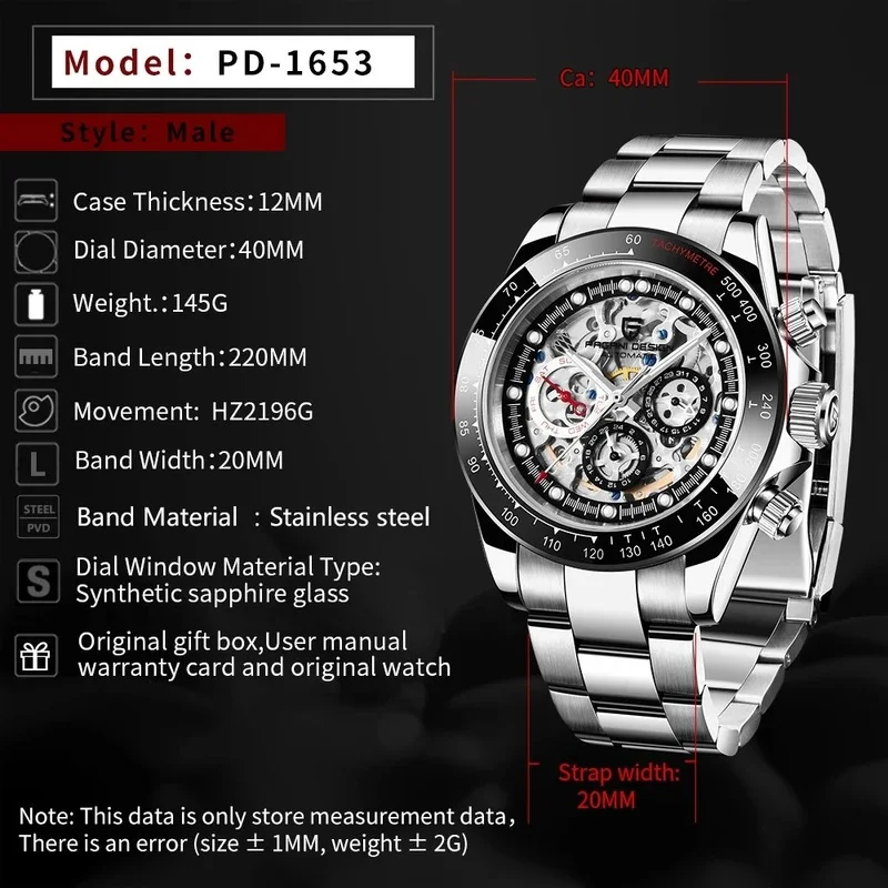 Men's Automatic Mechanical Skeleton Watch, Waterproof