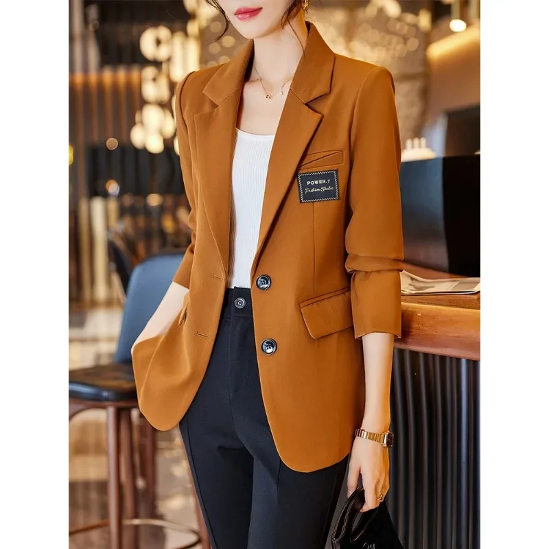 Blazer reto de peito único para mulheres, casaco de manga comprida para senhoras, verde, marrom, preto, moda feminina