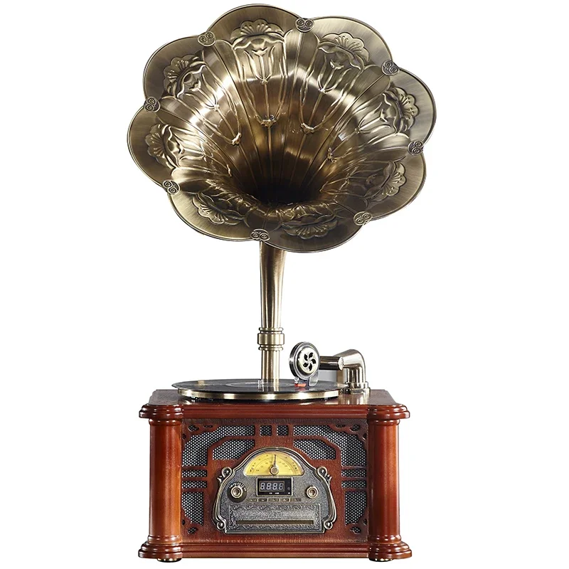 Unique And Vintage Stylish Voice Recording Player High Quality Designing Gramophone With Wooden Base