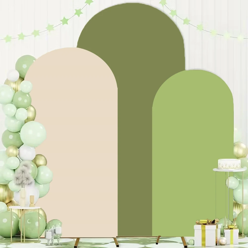 Green Beige Arch Backdrop Cover Polyester Spandex Stretch Wedding Party Prom Kids Adult Birthday Decor Background Double Sided