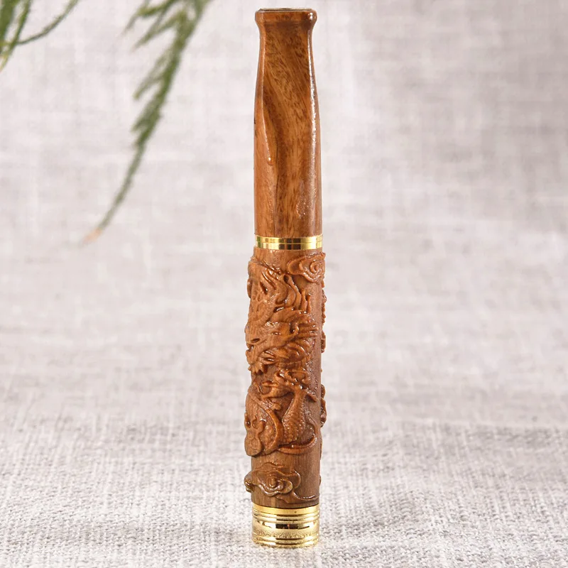 Boxwood Three-Dimensional Carved Filtering Ebony Cigarette Holder 360Degree Three-Dimensional Relief Dragon  Cigarette Holder Wh