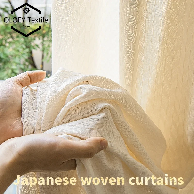 

Japanese Woven Tulle Curtains for Living Room Luxury Elegant Cortinas for Bedroom Half-Privacy Window Rideaux Home Decor Custom