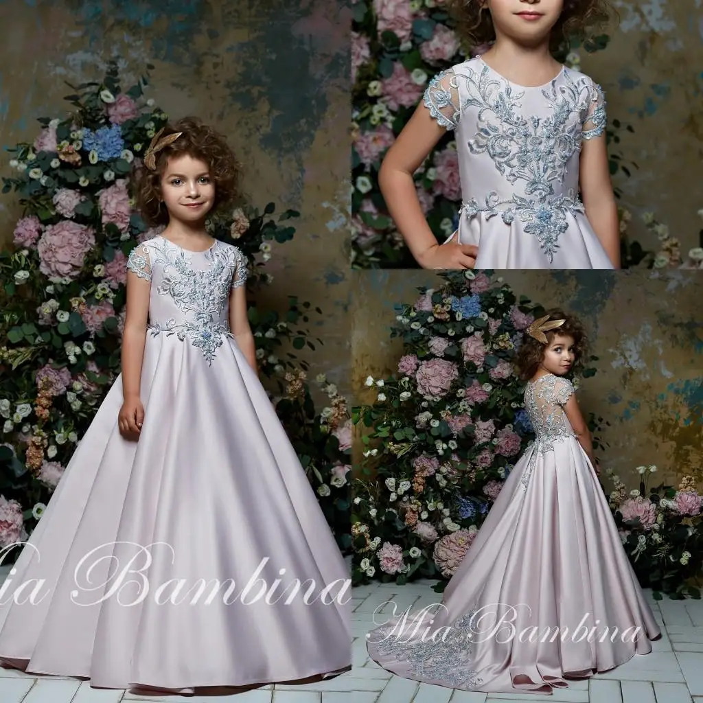 Vestidos de flores para niña, vestido de encaje negro, tul champán, cuello en V, lazo de boda, flor elegante, primer vestido de fiesta de cumpleaños para niño