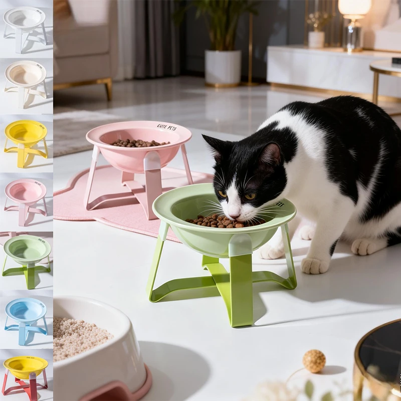 

Premium INS Solid Color Elevated Pet Bowl-Iron Stand Cervical Spine Protection Cat Bowl Anti Black Chin Easy Wash Pet Supplies