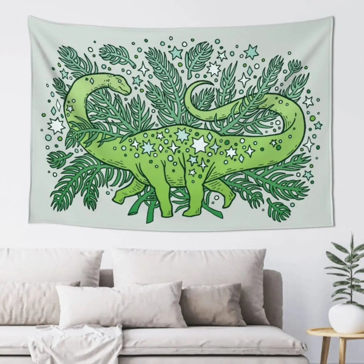 

Evergreen Apatosaurus | Dinosaur Cosmic Festive Art Tapestry Room Decor For Girls Art Mural Kawaii Room Decor Tapestry