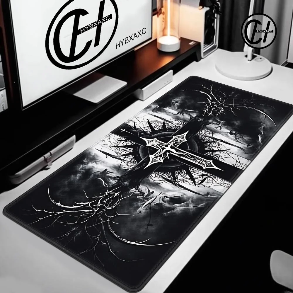 ArtStyle Gothic Cross Desk Pad, Dark Retro Manuscript Ornament LockEdge Mouse Mat, NonSlip Desktop Pad for Office & Gaming