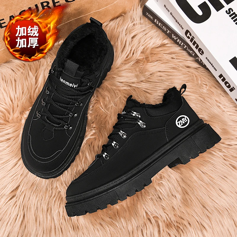 

Winter shoes warm British leather shoes outdoor anti slip snow hiking shoes cold resistant fashionable casual Black work shoes