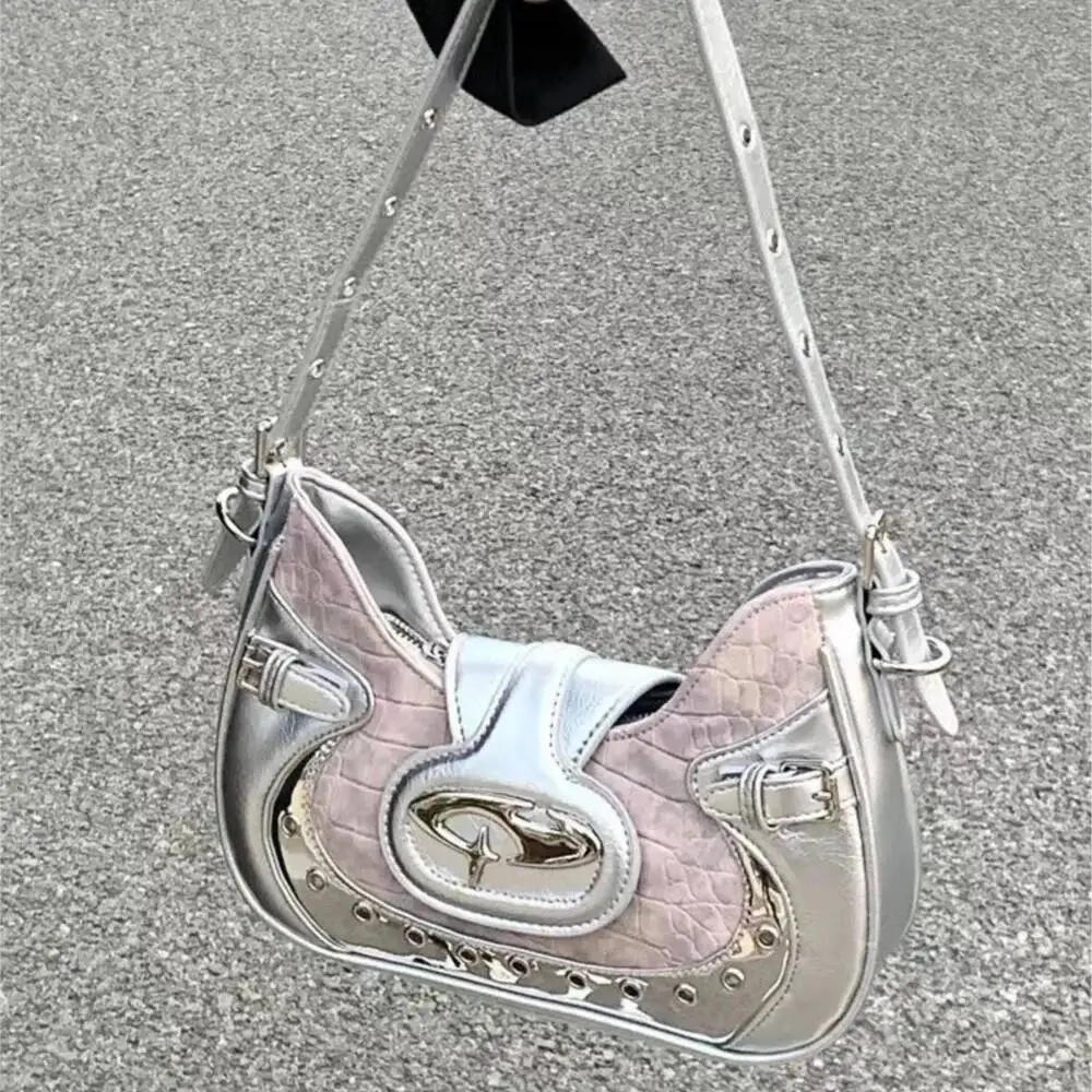 

Bloom Hot Girls Y2k Handbag Women Vintage Moto Biker Leather Pink Shoulder Female Retro Casual Crossbody Bags Bolso Mujer