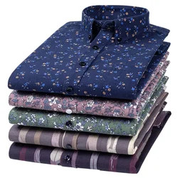 Große Größe 100% Baumwolle lässige Langarm hemden für Männer Oxford Print gestreifte Tops Social Slim Fit Shirt Vintage Mode Kleidung