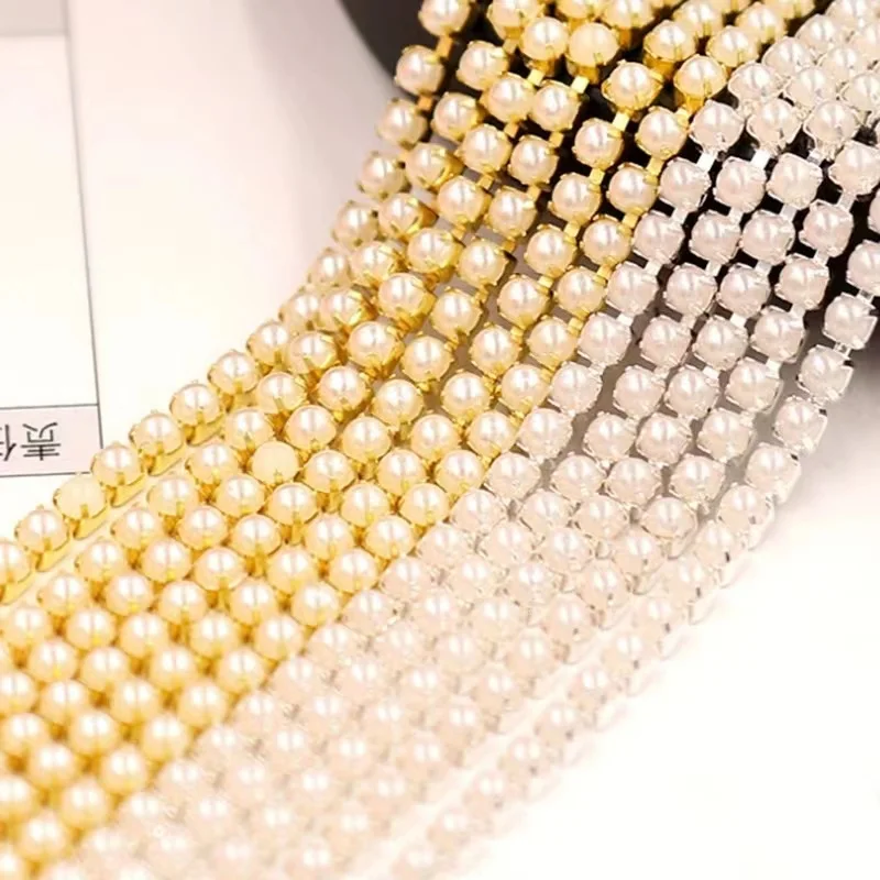 2mm 2.5mm 1yard/Piece 12Colors Colorful Pearl Claw Chain,Silvery Bottom Sew on Cup Chains For Diy Garment Bags Decorations