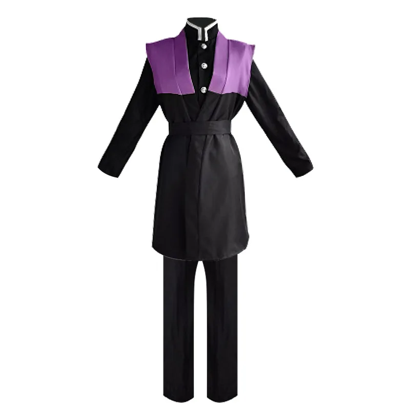 Genya Shinazugawa Cosplay Costume Demon  Uniform Black Purple Patchwork Full Set Halloween Carnival Party Outfit for Men view 4
