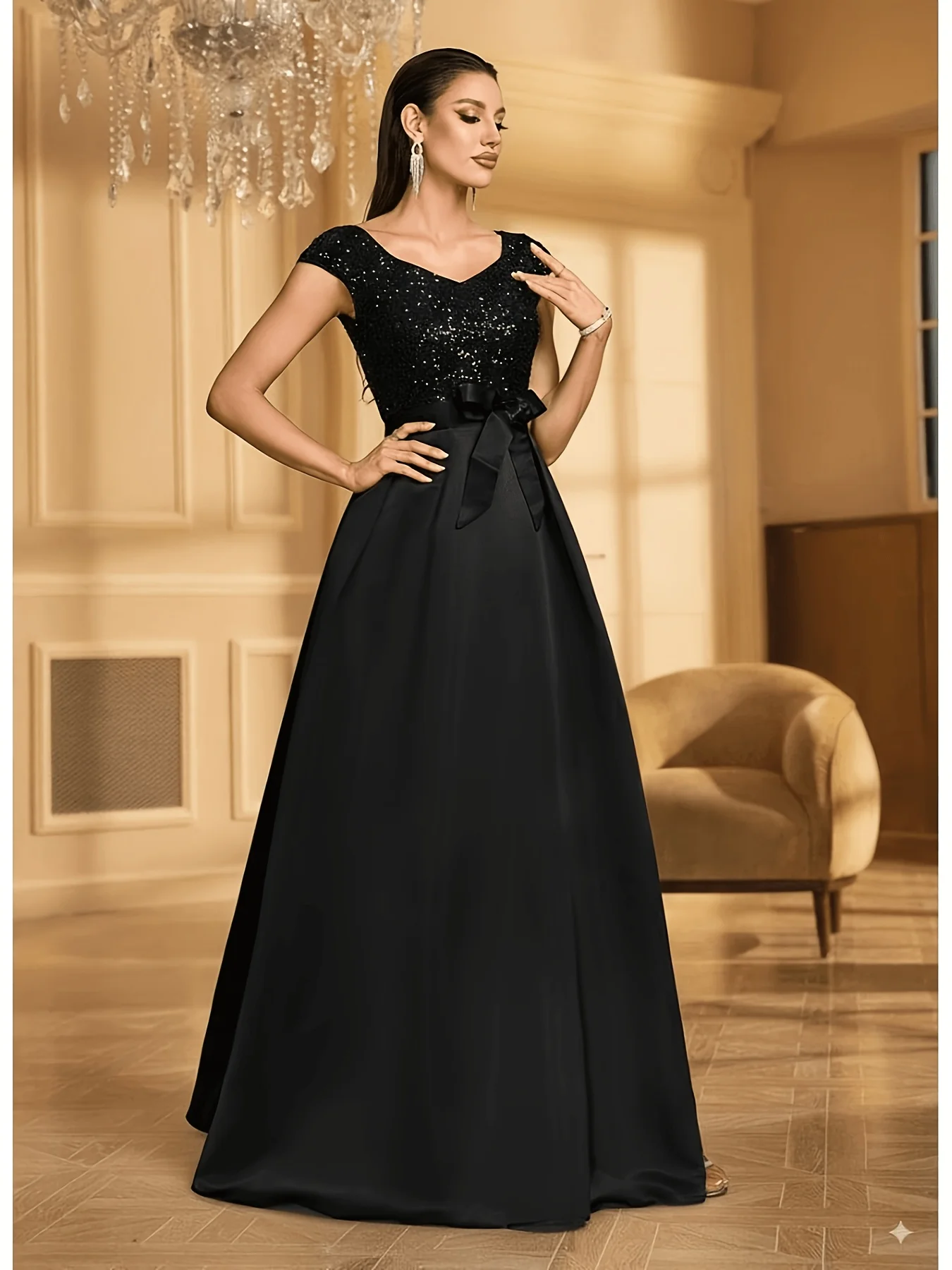 

Ladies Elegance Sequin Sleeveless Evening Dress Party Dress