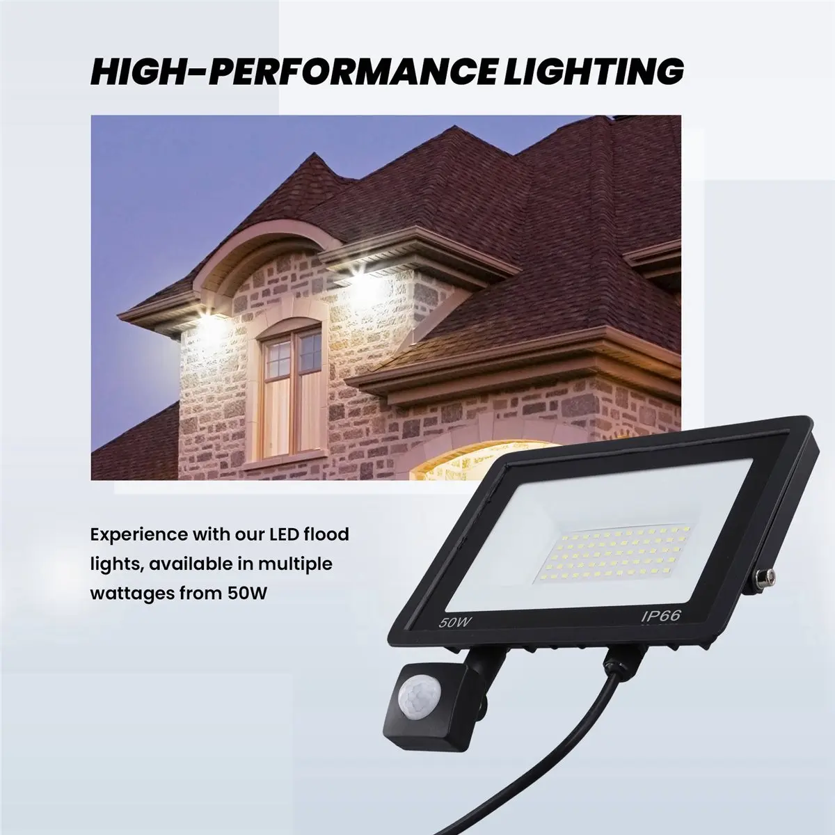 ABZJ 2X Sensor LED Flood Light 50W, Induction Spotlights IP66 Waterproof Ideal for Street, Square & Outdoor Lighting