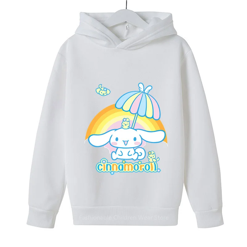 New Sanrio Cinnamoroll Kids Hoodie with Cartoon Design 2024 Spring-Autumn Boys Girls Cotton Stylish Hooded Top