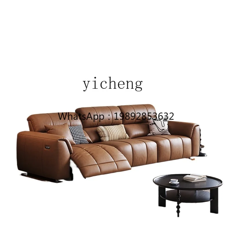 Z1 Electric Retractable Multifunctional French Retro Leather Sofa Zero Wall Oil Wax Leather Sofa