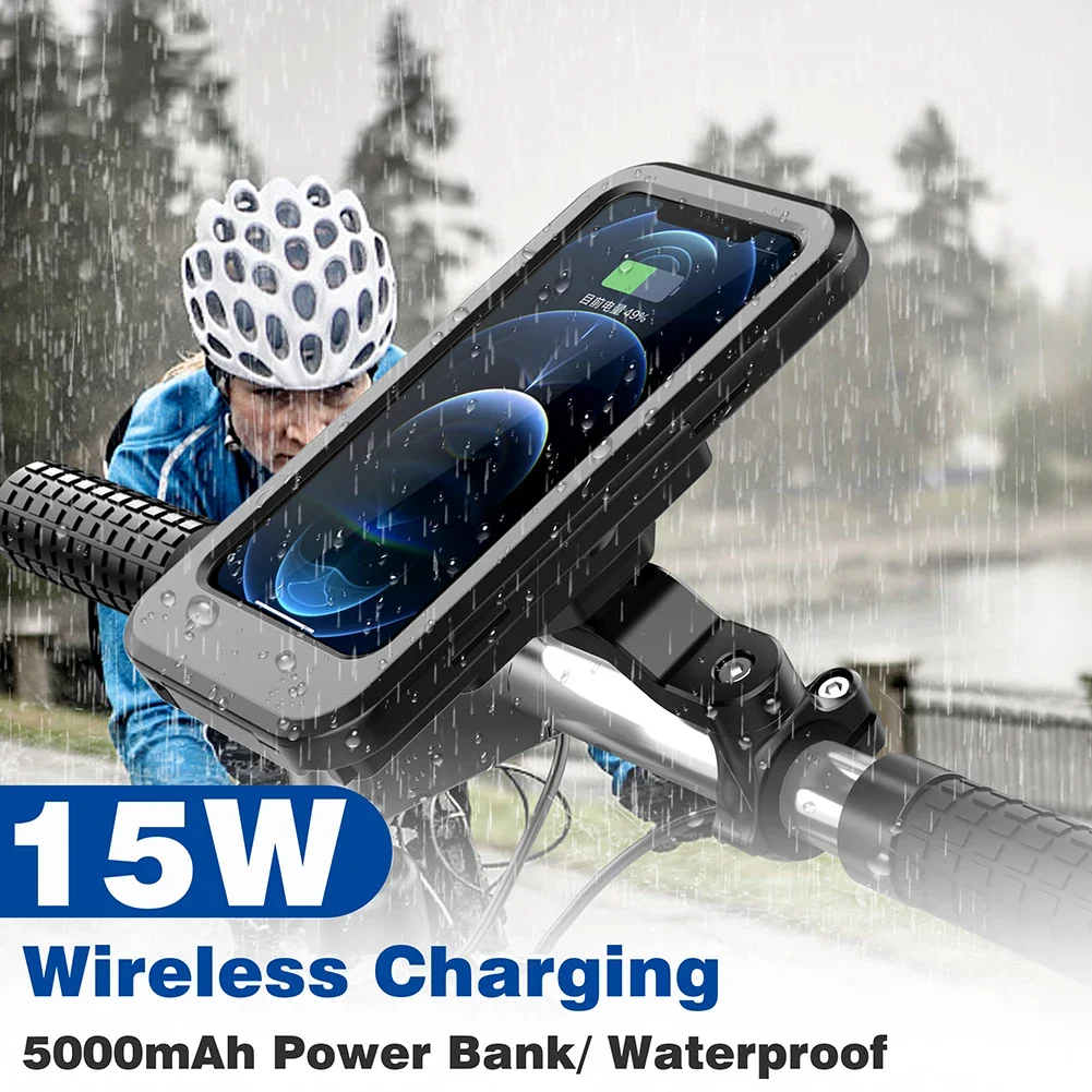 Supporto per cellulare impermeabile ricarica USB caricabatterie Wireless da 15W supporto per telefono cellulare Touch Screen universale per bici