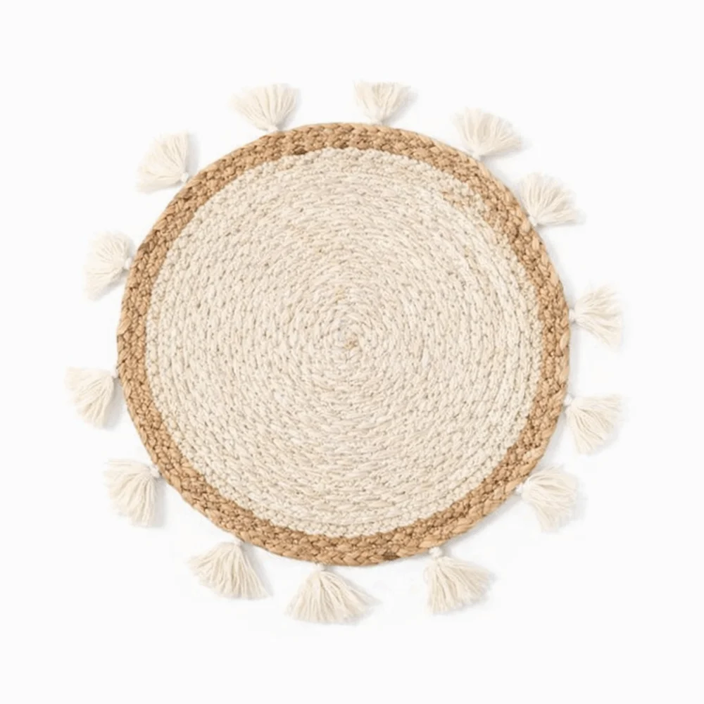 Boho Straw Woven Tray Wall Decor Round Basket Non Slip Straw Wall Hangings Heat Resistant Macrame Woven Coaster Placemat