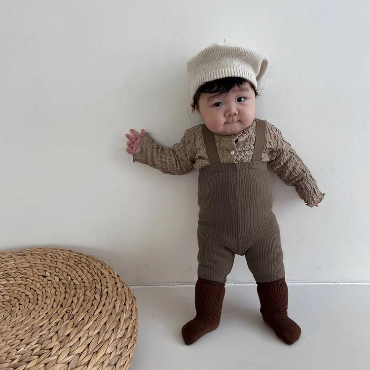 2024 autunno New Baby Solid Leggings Toddler Boy Pp Pants Cotton Infant Girl tuta bambini pantaloni Casual Leggings con cinturino per bambini