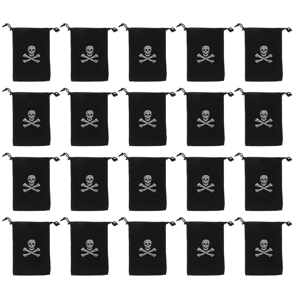 

20 Pcs Birthday Bags for Presents Pirate Drawstring Small Halloween Candy Prop Gold Coin Black