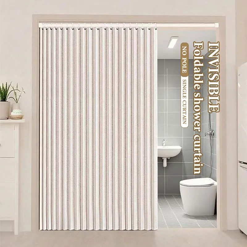 No Drill Semi Transparent Door Curtain Privacy Partition with Hooks for Studio Apartment Dorm Bedroom Easy Install Soft Light