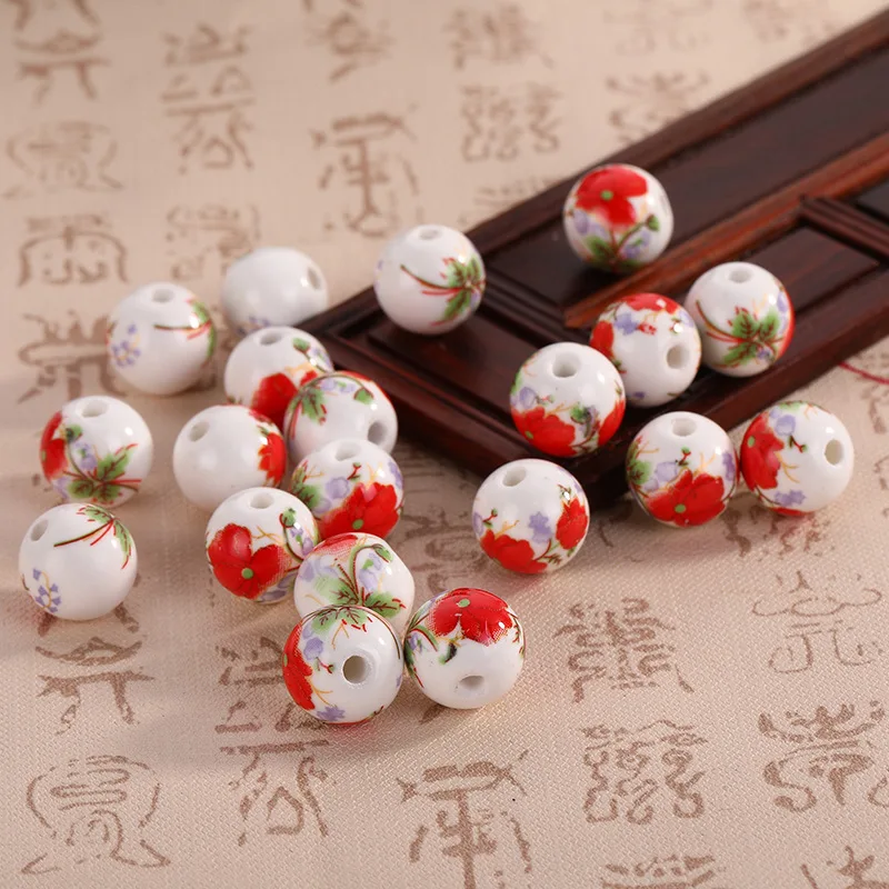 10pcs 6/8/10/12mm Flower Patterns Round Ceramic Porcelain Loose Spacer Beads lot for DIY Crafts Bracelet Jewelry Making