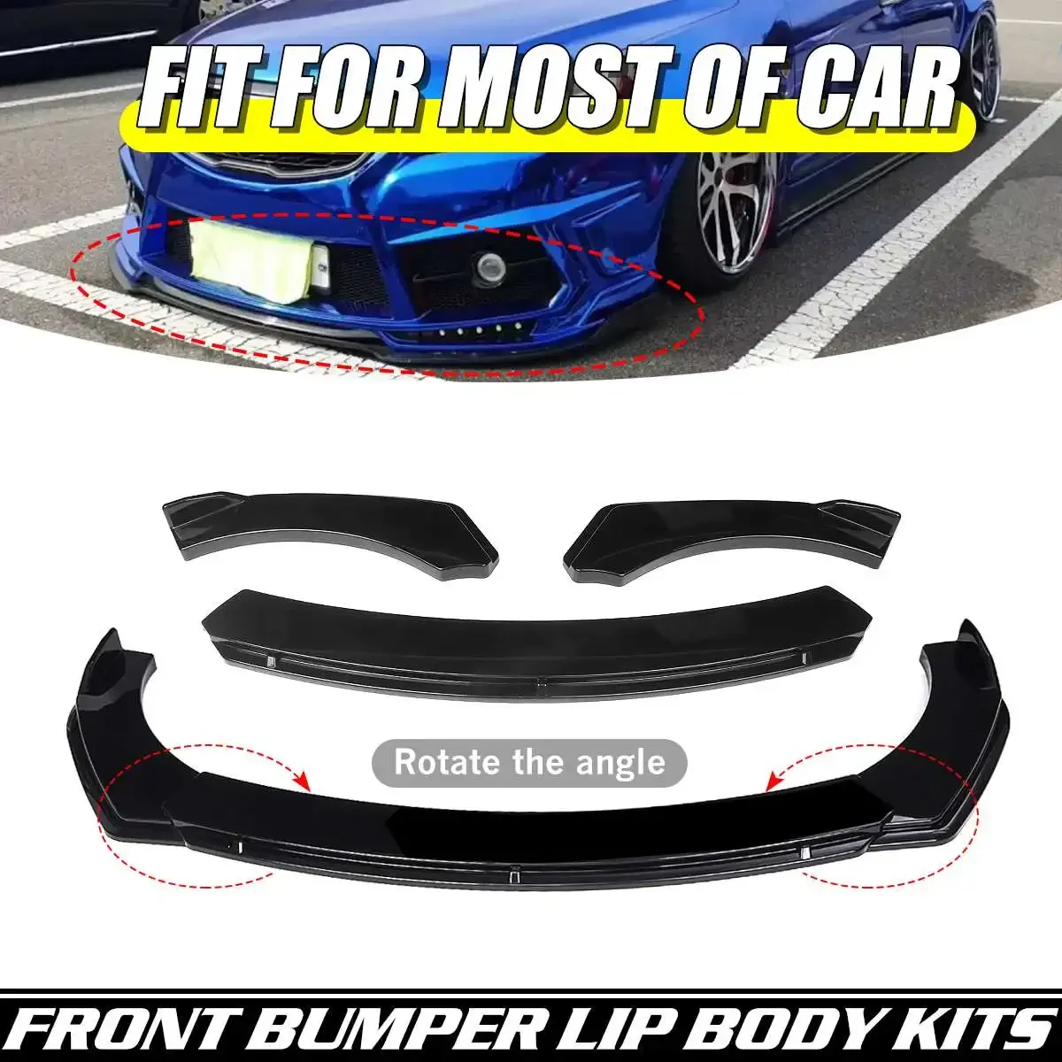 3x Car Front Bumper Splitter Diffuser Lip Spoiler Body Kit Guard Universal For SEAT LEON FR 5F MK1 MK3 MK3.5 MK5 For Ibiza 6J 6L