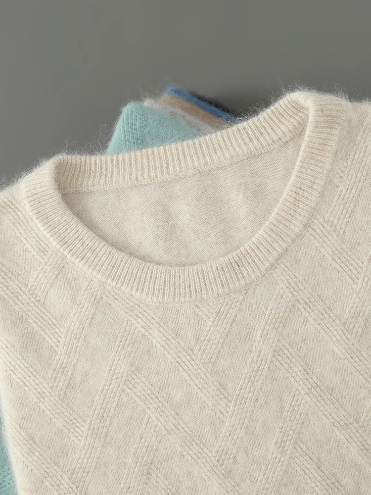 New Autumn Winter Men's Cashmere Sweater O-neck Pullovers  100% Mink Cashmere Knitwear Long Sleeve Loose Male Clothing Tops