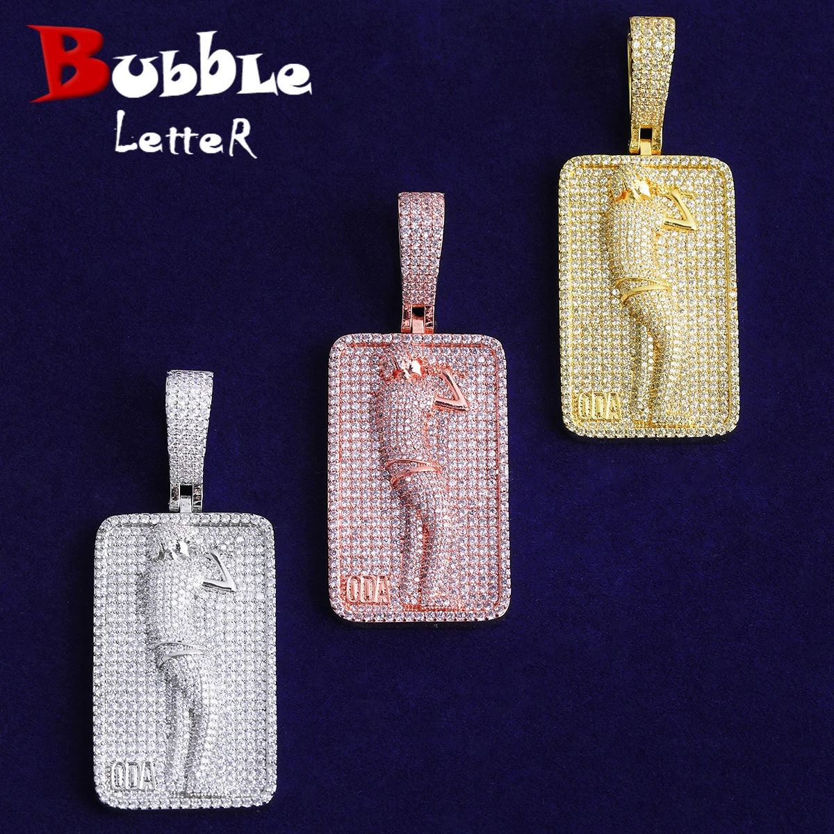 Bubble Letter Iced Out Dog Tag Singer Necklace Pendant for Men Real Gold Plated 5A Grade Hip Hop Jewelry