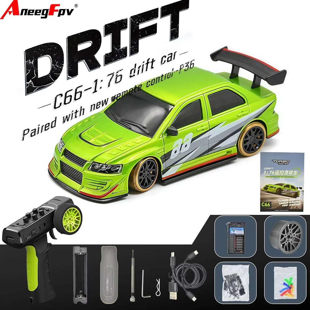 

Turbo Racing 1:76 C66 Drift RC Car With Gyro Radio Full Proportional Remote Control Toys RTR Desktop Toys For Kids and Adults