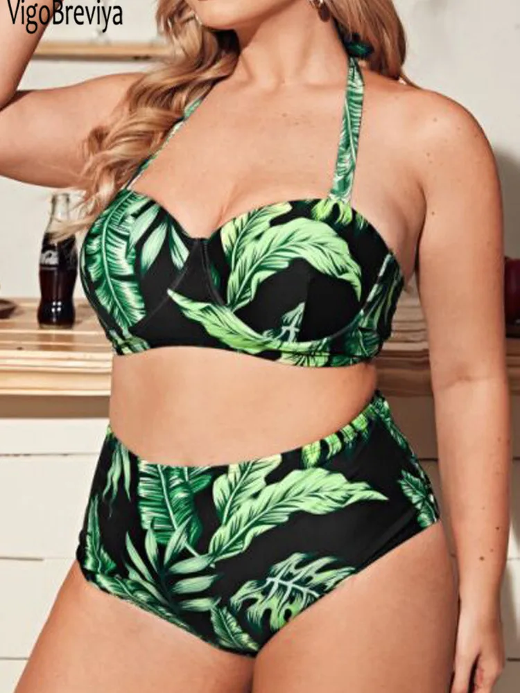 VigoBreviya 2024 Print Push Up 2 Piece Plus Size Bikini Set Women Push UP Curvy Swimsuit High Waist Lady Beach Big Bathing Suit