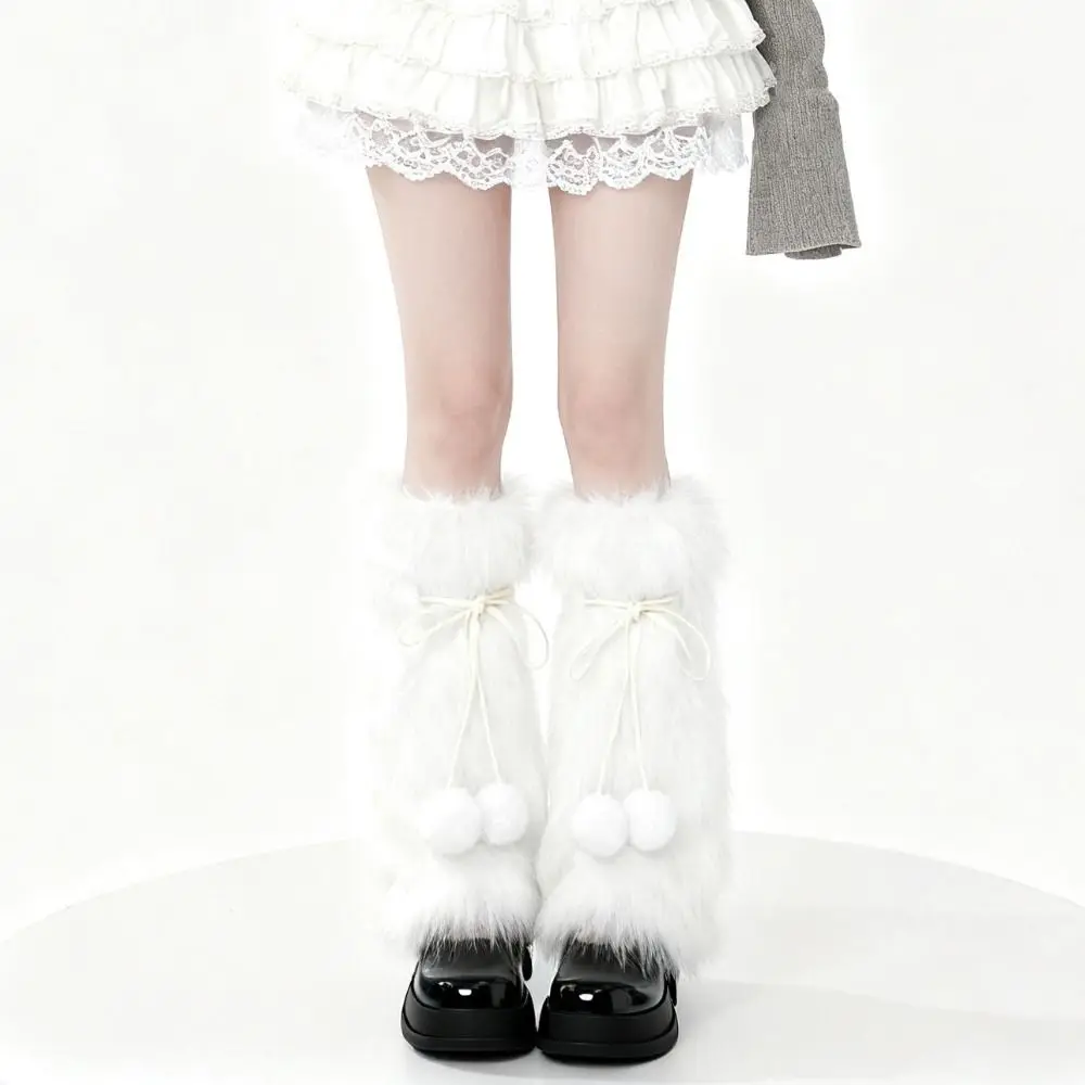 

Модные вязаные зимние гетры с помпонами в стиле Y2K, пушистые гетры Kawaii Harajuku, уличная одежда