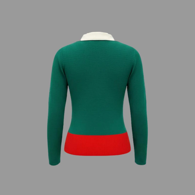 Maglione lavorato a maglia casual autunno inverno da donna 2025 Nuovo colore a contrasto con bottoni maniche lunghe pullover urbani polo per donna