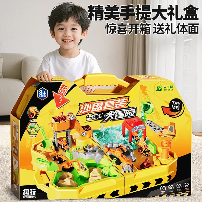 Kids Alloy Engineering Construction Toy Set Multifunctional Sand Water Play Table Sandbox with Vehicles for Boys Gift