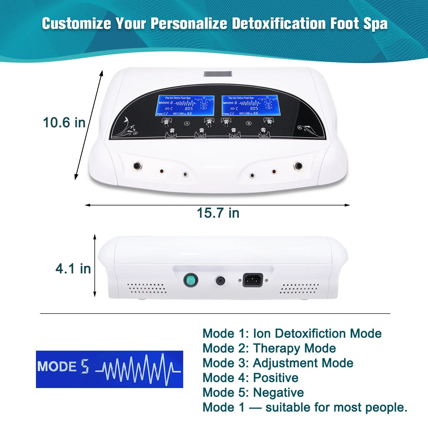 Dual Action Foot Detox Machine Ion Cleansing Infrared Therapy Hydrotherapy Foot Bath Function Sleep Aid for Home Spa Use