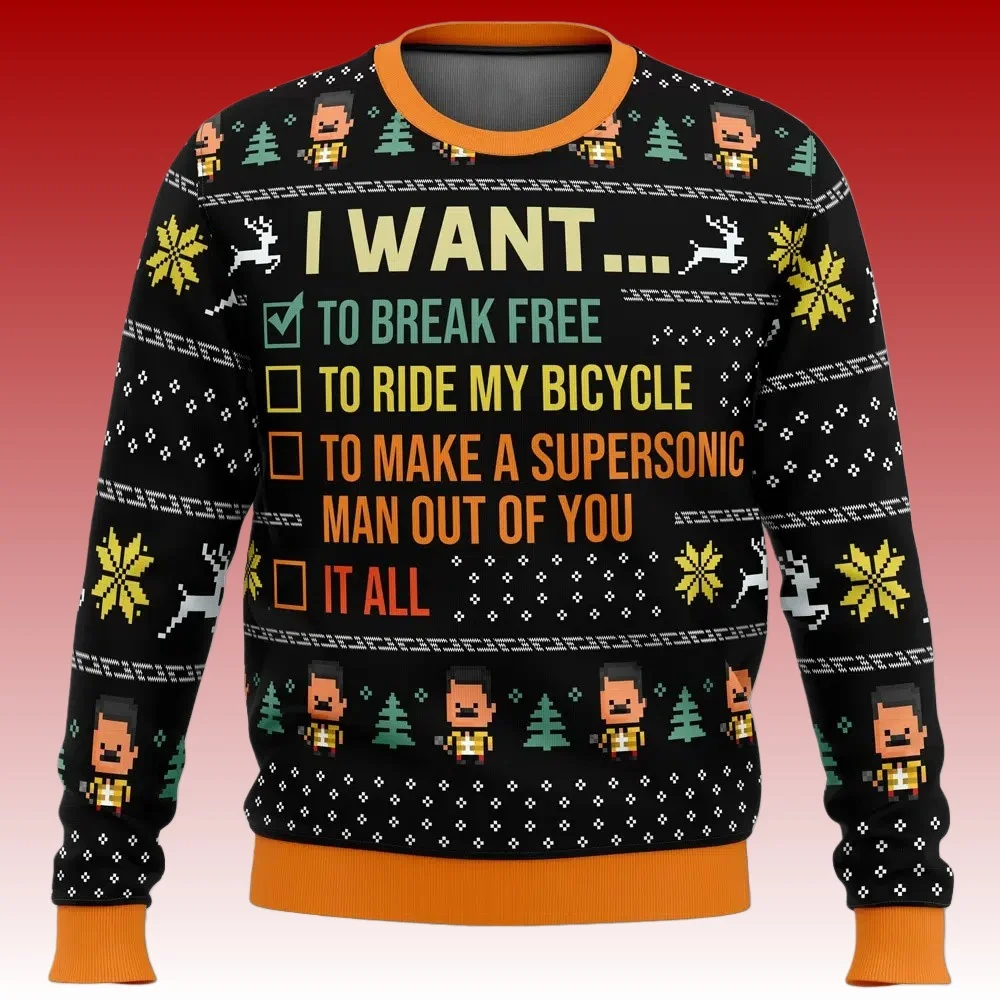 Freddie Mercury Queen Singer 2026 Nieuwe Vrolijk Kerstfeest voor Mannen en Vrouwen Lelijke Kerstcadeaus Paar Hoodie familie matching