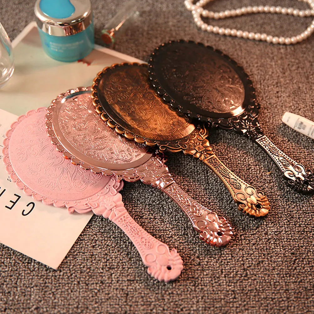 

2Pcs Handheld Makeup Mirror Portable Retro Mirror Lightweight Travel Vanity Beauty Accessory for Women Makeup