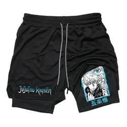 Anime Jujutsu Kaisen Compression Shorts for Men, Quick Dry Athletic Shorts, Pocket Performance, Gym, Workout, Fitness, 2 in 1