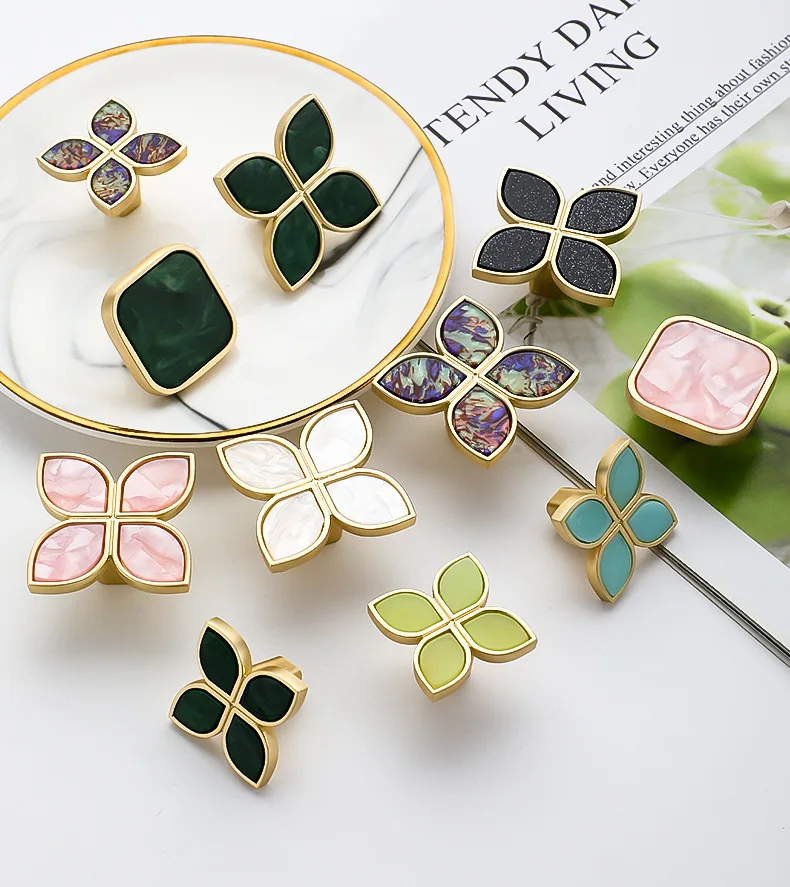 Nordic Simple Square Petal Shell Handle Drawer Cabinet Wardrobe Colorful Single Hole Small Handle Home Decoration Hardware