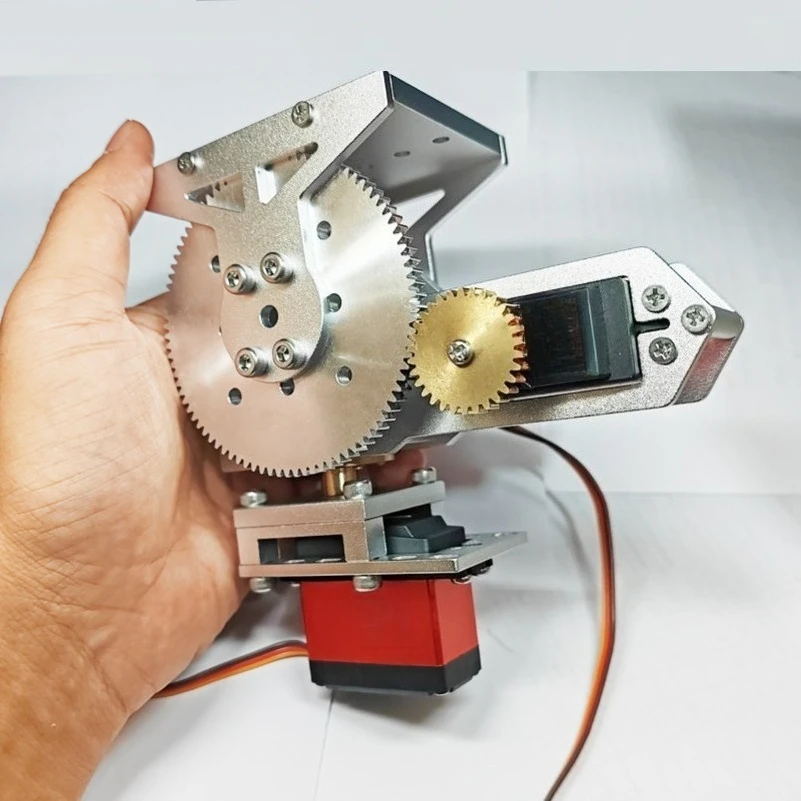 FOR two degrees of freedom, the steering gear rotates the gimbal platform base up and down, l