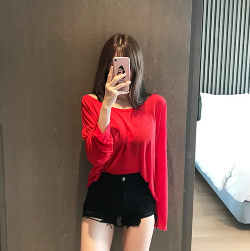 Lightweight Breathable Shoulder-baring Loose Women's T-shirt UV Protection Air Conditioning Transparent Design Casual Top
