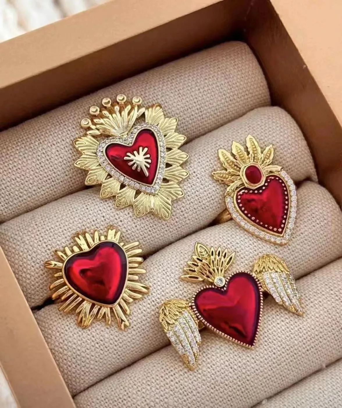 10pcs, 18K Gold Plated Copper Heart Enamel Ring for Women Open Rings Trendy Party Summer Jewelry