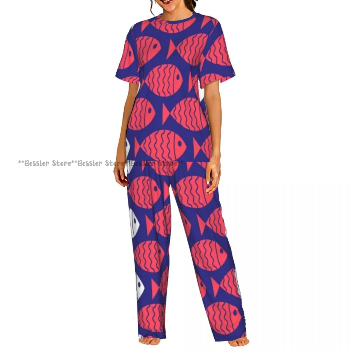 

Women's Pajamas Set Nautical Fish Artwork Print Short Sleeve Sleepwear 2 Piece Homewear Loungewear