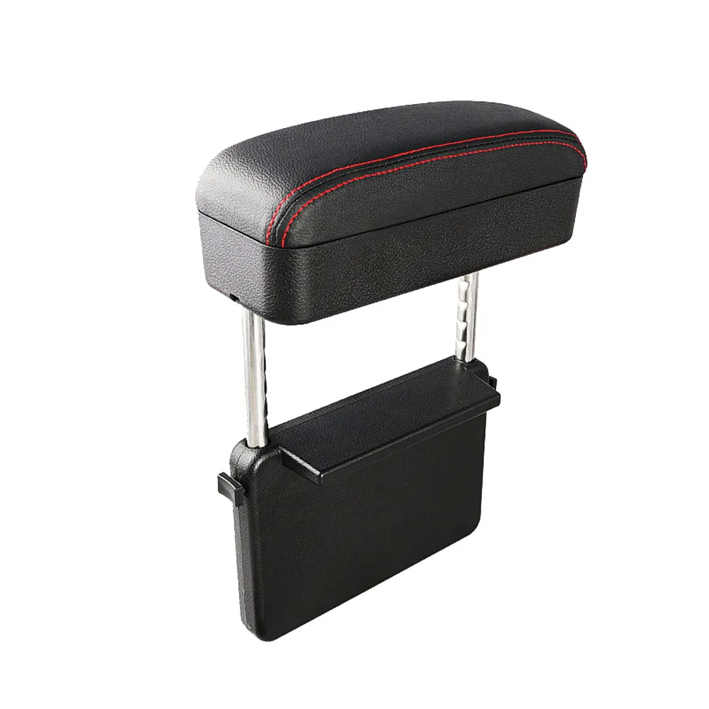 

Автоматический выдвижной ящик для хранения автомобиля, черный с красной нитью, прочный органайзер на подлокотнике, компактный дизайн, без сверления